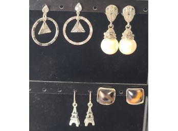 4 Pairs Vintage Silver Tone Pierced Earrings