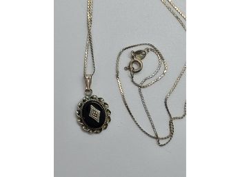 Vintage Delicate Sterling Silver And Onyx Necklace