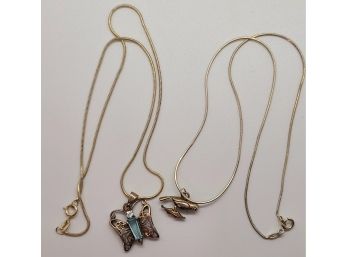2 Sterling Silver Chains And Darling Bird And Butterfly Charms