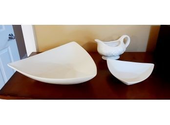 White Ceramic Serving Dishes By B. Smith And Gravy Boat