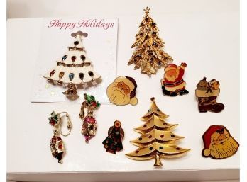 Vintage And New Christmas Earrings, Brooches And Tacks