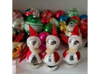 LOOK AT THESE!! Vintage 50s-60s Mercury Glass Christmas Ornament Lot Including 50s Elfin Santa Claus