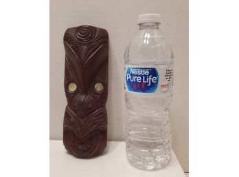 Vintage Hand Carved Maori Wooden Statue With Paui Shell Inlay From New Zealand