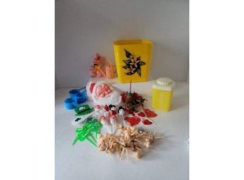 Vintage Menagerie Of Plastic Cupcake Picks, Candleholders Coffee Scoops Etc