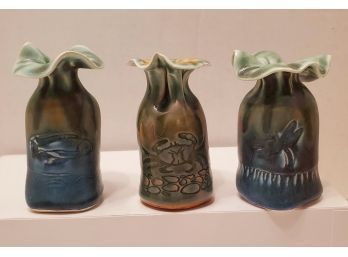 Vintage Trio Of Myersart Fauna Pottery Vases