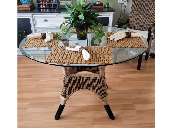 Beautiful Glass And Resin Wicker Dining Table