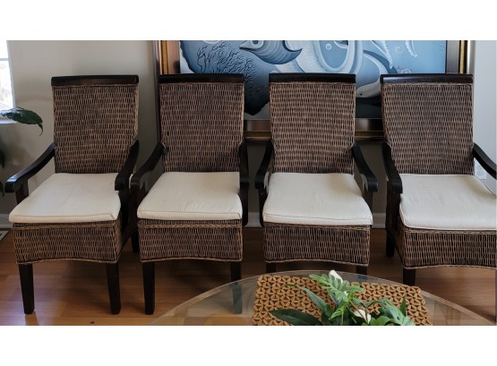 Set Of 4 Resin Wicker And Wood Dining Chairs