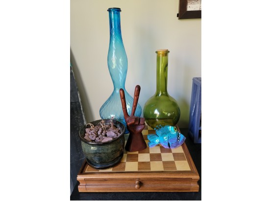Glass Vases, Art Sculptures, Chessboard And Planter