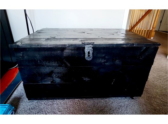 Painted Black Wooden Trunk With Wheels Added