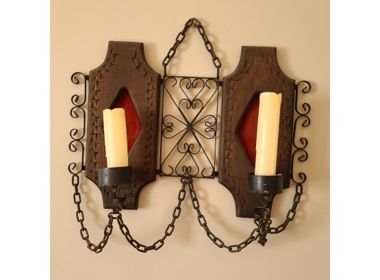 Vintage Mexican Wood And Iron Wall Candleholder THEM MEDIEVAL VIBES