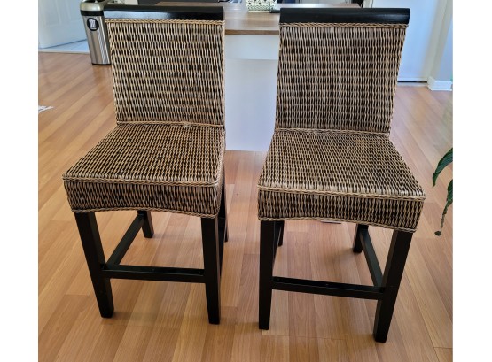 Pair Of Resin Wicker And Wood Counter Height Chairs