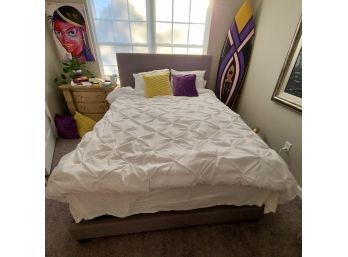 Queen Sized Bed And Mattress With Grey Headboard And Footboat
