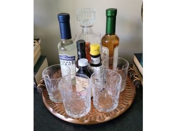 Bar Glasses, Decanter And Serving Tray