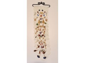 Gorgeous Huge Vintage Pierced Earring Collection On Embroidered Holder