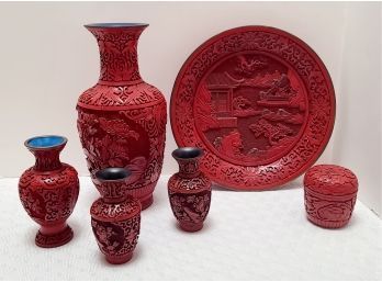 Vintage Asian Carved Red Resin Collection