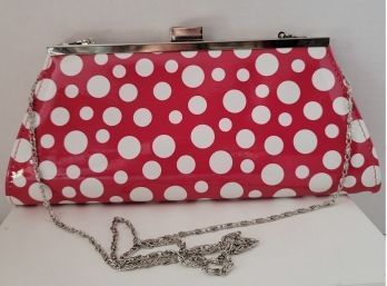 POLKA DOTS! NWOT Neiman Marcus Clutch With Silver Chain 12x6 Excellent Condition Perfect For The Summer!