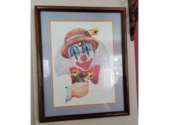 Vintage Tom Wood Litho Water Art Framed Clown