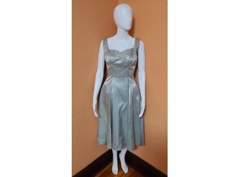 I FAINTED 1950s Gail Brown Satin Swing Dress XS