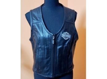 Harley Davidson Brand Women's Fitted Leather Zip Front Vest Medium