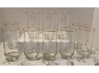 Vintage 80s Avon Mrs. Albee Set Of 10 Glass Tumblers Rimmed In 22kt Gold!