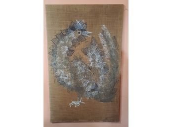 Midcentury Large Burlap Rooster Wall Art