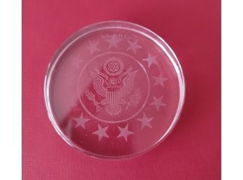 Vintage Signed Val St. Lambert Crystal Art Glass Paper Weight Seal Of The USA
