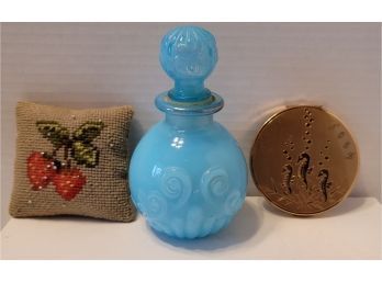 Vintage Elgin American Compact, Avon Perfume Bottle And Hand Made Pin Cushion