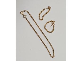 Vintage 14K Gold Bracelet And Earrings Set