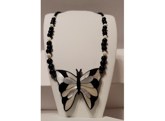 Love This! Vintage Signed Lee Sands Inlaid MOP Butterfly Necklace #6718 |  