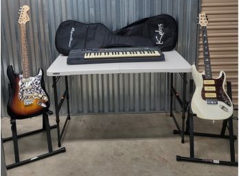 Music Lot For Parts Or Repair Guitars, Music Stands, Gig Bags And Keyboard