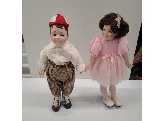 The Little Rascals Darla And Spanky Vintage Hamilton Collection Dolls With Stands