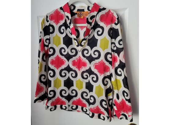 Nice! Authentic Tory Burch V Neck Abstract Blouse Excellent Condition !