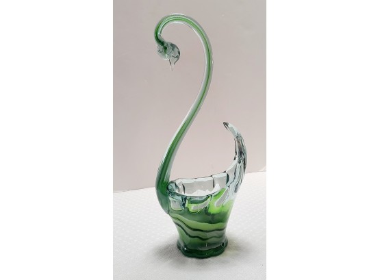 Vintage Large Green Glass Swan Planter Sculpture OH YES