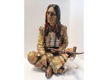 Beautiful Native American Statue Holding Peace Pipe