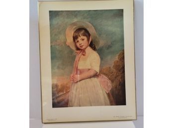 Vintage 70s Laminated Wood Plaque Of George Romney's Late 1700s Painting Miss Juliana Willoughby