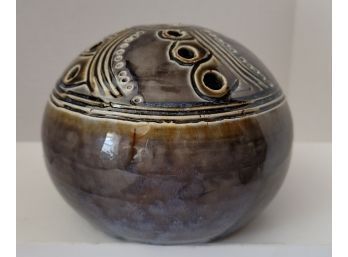Unique Very Cool Hand Glazed Art Pottery Orb/vase Signed Excellent Condition