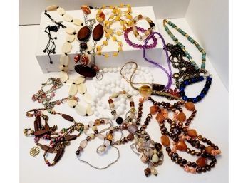 Vintage Costume Necklace And Bracelet Lot Incl Sterling & Freshwater Pearls, Coral And Glass Beads