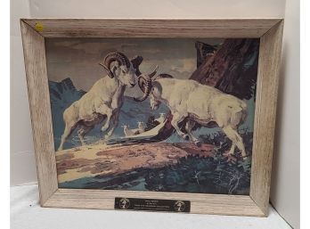 Vintage Framed Canvas Art Seagram's 7 'Dall Sheep' By Bob Kuhn
