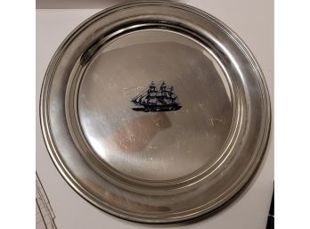 Vintage Colonial Pewter By Boardman Round Ship Tray
