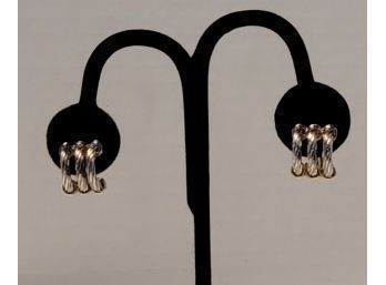 Tres Chic! Signed Erwin Pearl Cable Style Two Toned Clip On Earrings Excellent Condition