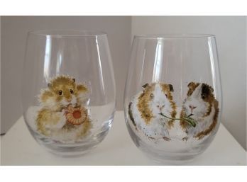 Too Cute! Royal Worcester Wrendale Design Hand Painted Glass Tumblers
