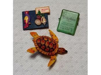 Vintage Magnets Incl Metal Tranquilizer And Wobbly Cute Turtle