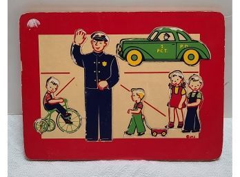Vintage JK Strauss Wooden Police Puzzle 8.5x11.5 Inches