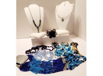 Shades Of Blue Costume Jewelry Lot Incl NWT Avenue Necklace Excellent Condition!