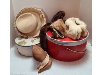 Vintage 1950s Hats, Hatboxes, And Fur Pieces