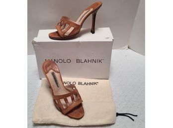 Authentic Manolo Blahnik Leather Sandals Brown 36
