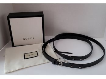 OH YEAH! NWT Authentic GUCCI Black Leather Stirrup Buckle Wrap Belt