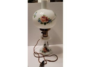 Lovely Vintage Hand Painted Milk Glass Hurricane Lamp