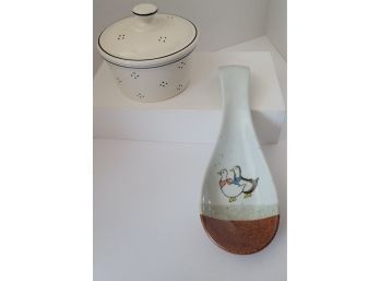 Vintage Ceramic Lot Incl Butter Crock And Otagiri Spoon Rest