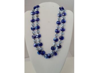 Beautiful Signed Vintage Double Strand Blue Glass Beaded Necklace W. Germany Great Condition!